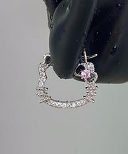 DIY Silk Copper Zircon Gem Stone KT Cat Hoop Earrings