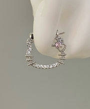 DIY Silk Copper Zircon Gem Stone KT Cat Hoop Earrings