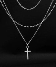 DIY Silk Stainless Steel Multilayer Cross Pendant Necklace