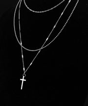 DIY Silk Stainless Steel Multilayer Cross Pendant Necklace
