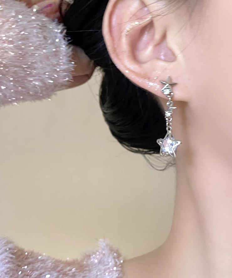 DIY Silk Stainless Steel Zircon Star Drop Earrings