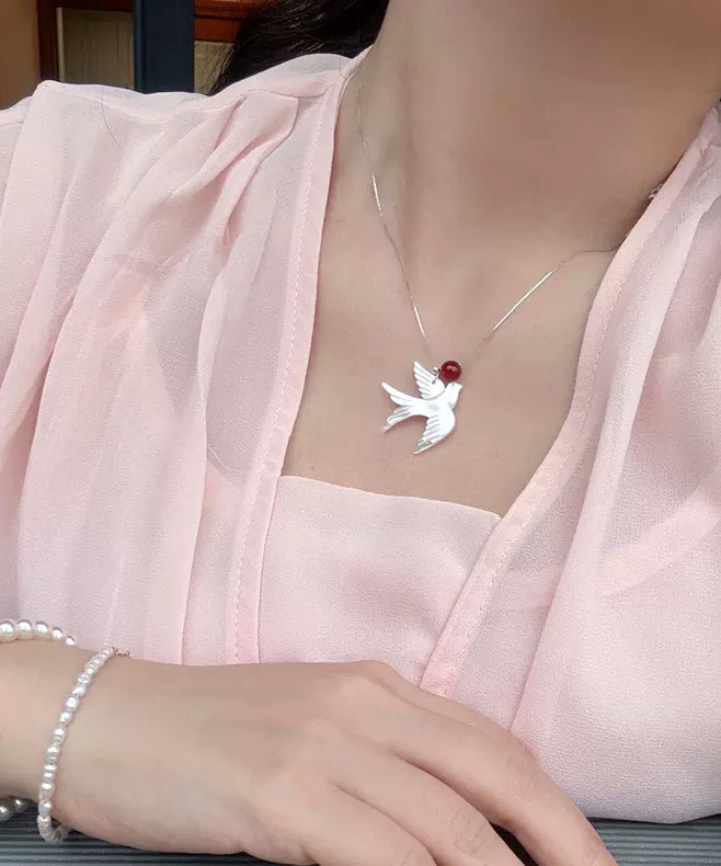 DIY Silk Sterling Silver Agate Shell Young Swallow Pendant Necklace