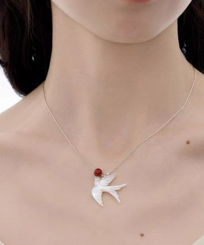 DIY Silk Sterling Silver Agate Shell Young Swallow Pendant Necklace