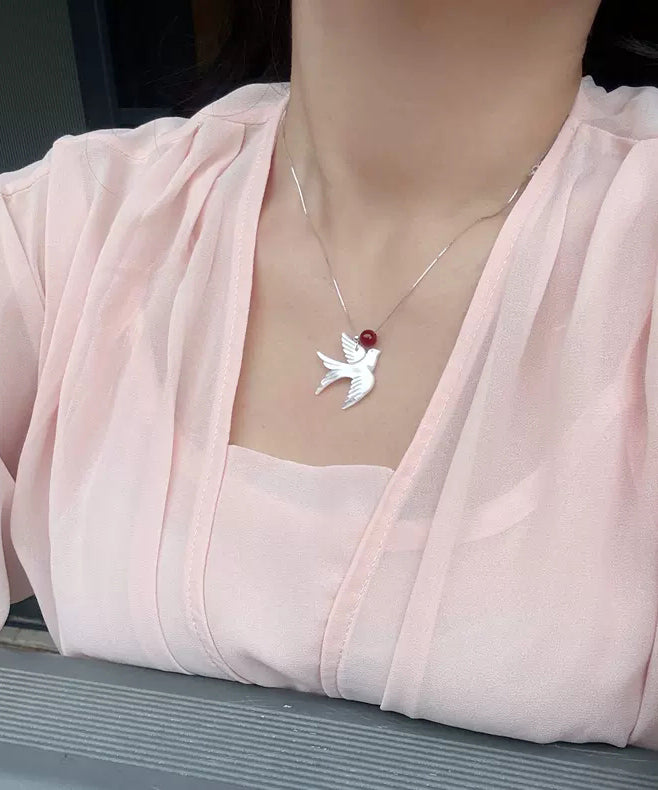 DIY Silk Sterling Silver Agate Shell Young Swallow Pendant Necklace