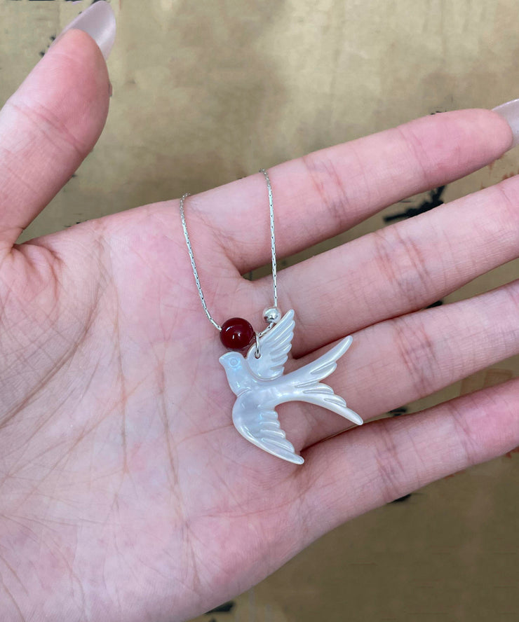 DIY Silk Sterling Silver Agate Shell Young Swallow Pendant Necklace