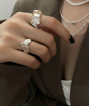 DIY Silk Sterling Silver Sugar Wrinkled Rings Two-Piece Set