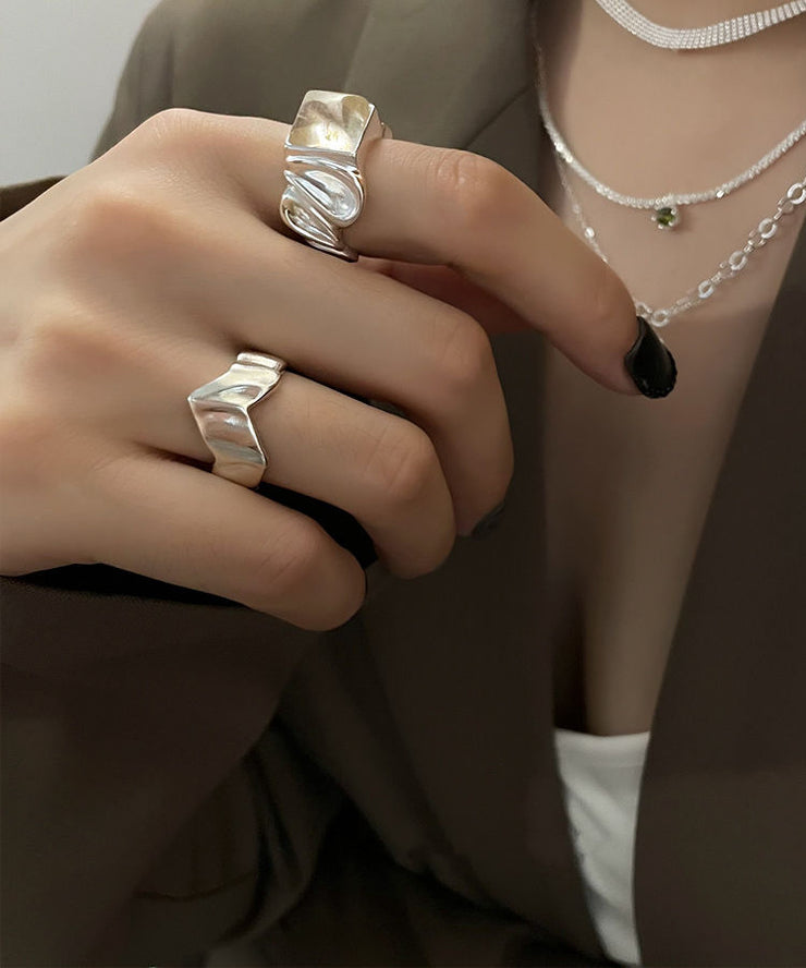 DIY Silk Sterling Silver Sugar Wrinkled Rings Two-Piece Set