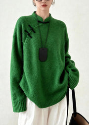 DIY Tea Green Mandarin Collar Chinese Button Knit Sweater Tops Winter