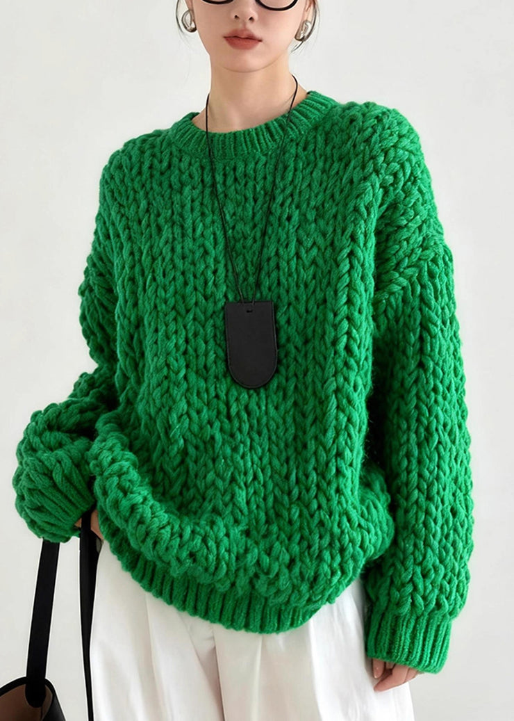 DIY Tea Green Oversized Cable Knit Sweater Tops Winter