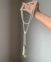 DIY White Alloy Pearl Tassel Gratuated Bead Necklace
