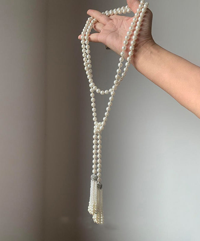 DIY White Alloy Pearl Tassel Gratuated Bead Necklace