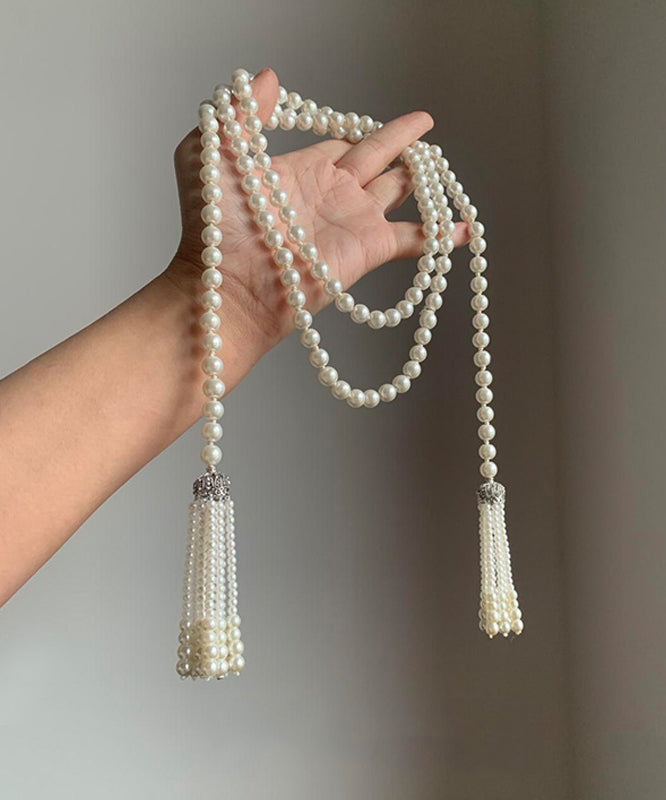 DIY White Alloy Pearl Tassel Gratuated Bead Necklace