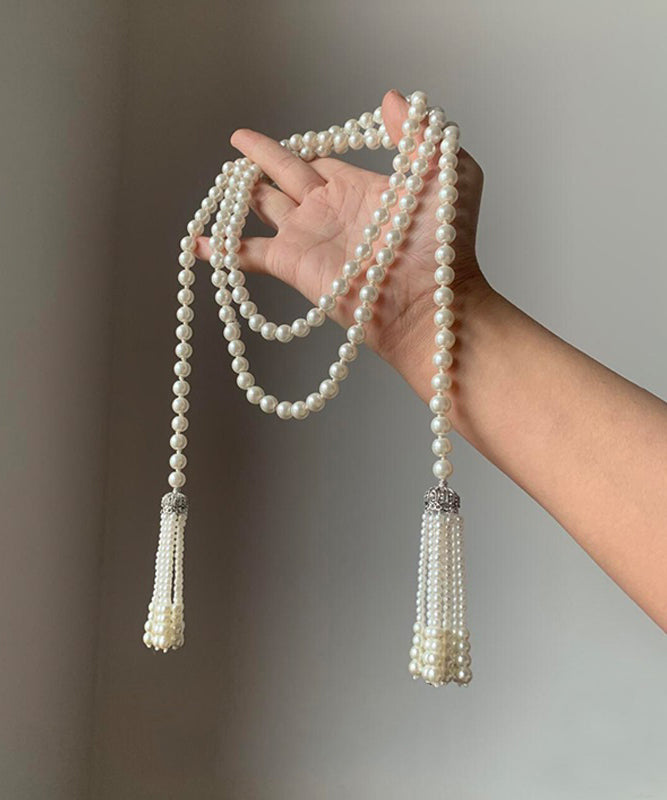 DIY White Alloy Pearl Tassel Gratuated Bead Necklace