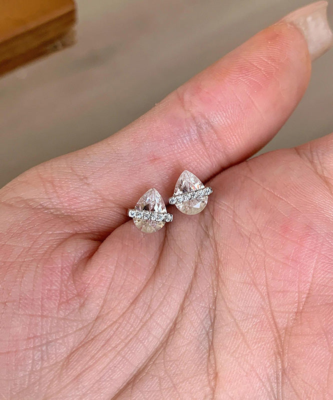 DIY White Alloy Zircon Crystal Water Droplet Stud Earrings