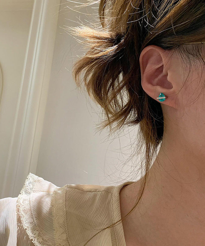 DIY White Alloy Zircon Crystal Water Droplet Stud Earrings