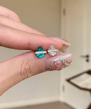 DIY White Alloy Zircon Crystal Water Droplet Stud Earrings