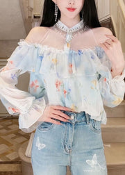 DIY White Cold Shoulder Tasseled Chiffon Halter Tops Summer