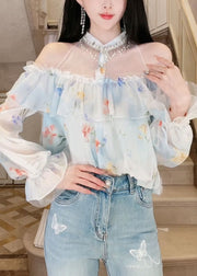 DIY White Cold Shoulder Tasseled Chiffon Halter Tops Summer