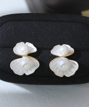 DIY White Copper Overgild Pearl Morning Glory Stud Earrings