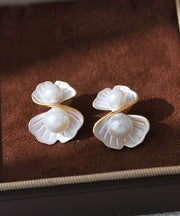DIY White Copper Overgild Pearl Morning Glory Stud Earrings