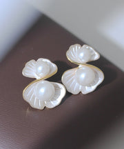 DIY White Copper Overgild Pearl Morning Glory Stud Earrings