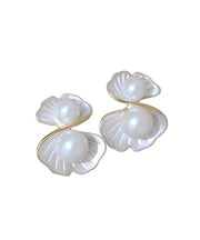 DIY White Copper Overgild Pearl Morning Glory Stud Earrings