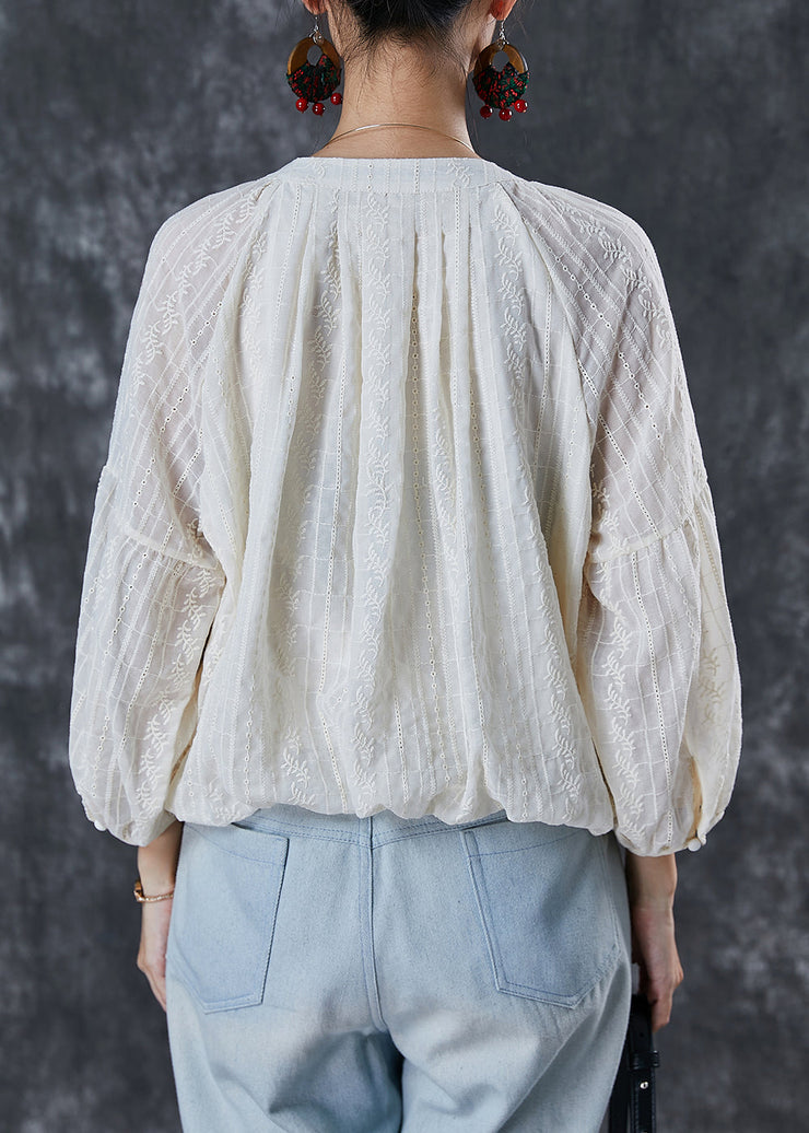 DIY White Embroidered Cotton Shirt Tops Summer