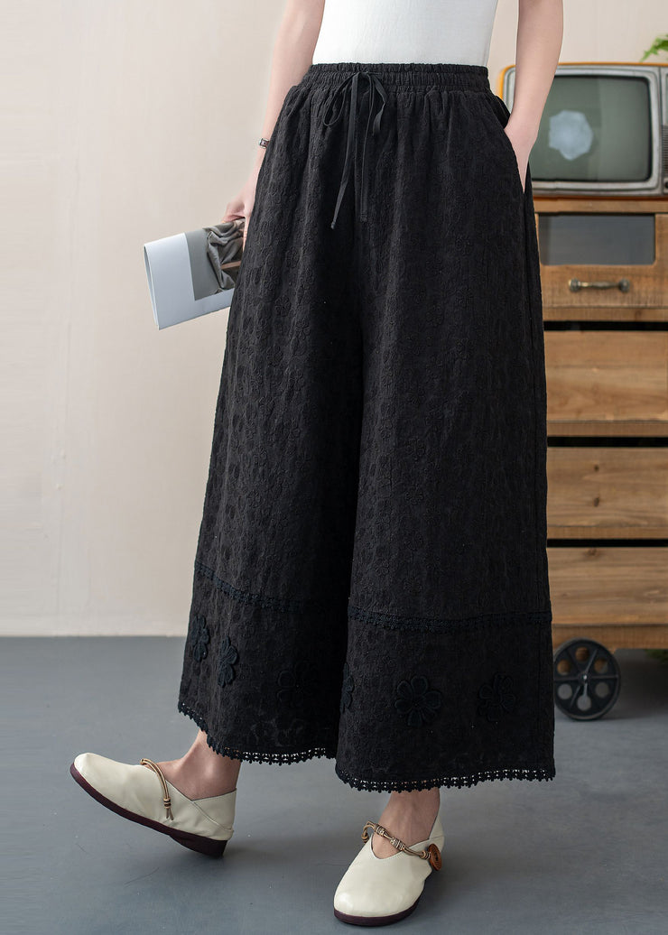 DIY White Embroidered Floral Cotton Crop Pants Trousers Summer