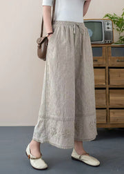 DIY White Embroidered Floral Cotton Crop Pants Trousers Summer