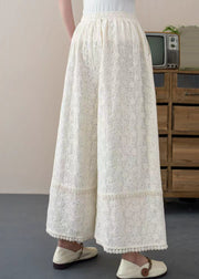DIY White Embroidered Floral Cotton Crop Pants Trousers Summer