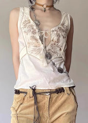 DIY White Embroidered Patchwork Cotton Vests Summer