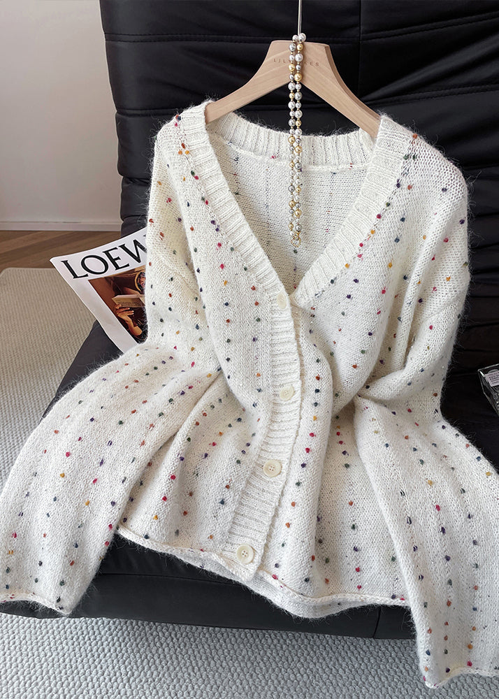 DIY White Embroidered Warm Knit Cardigans Fall