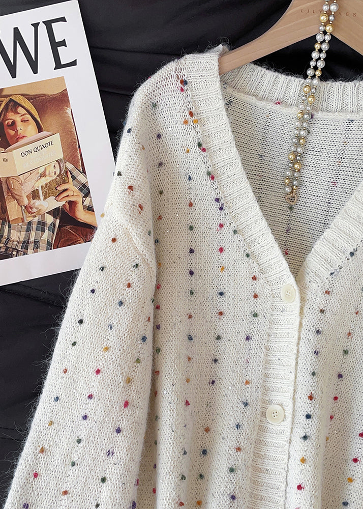 DIY White Embroidered Warm Knit Cardigans Fall
