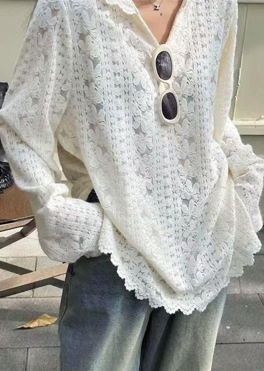 DIY White Hooded Jacquard Lace Pullover Sweatshirt Fall