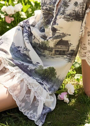 DIY White Print Patchwork Chiffon Work Dress Summer