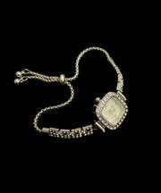 DIY White Stainless Steel Zircon Square Tassel Watches