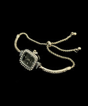 DIY White Stainless Steel Zircon Square Tassel Watches