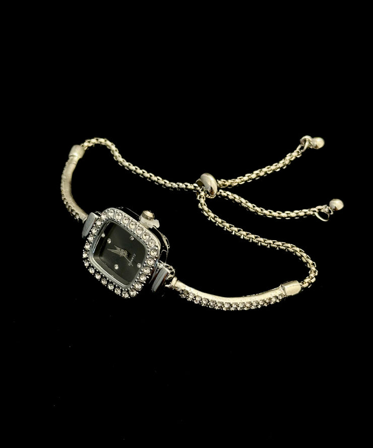 DIY White Stainless Steel Zircon Square Tassel Watches