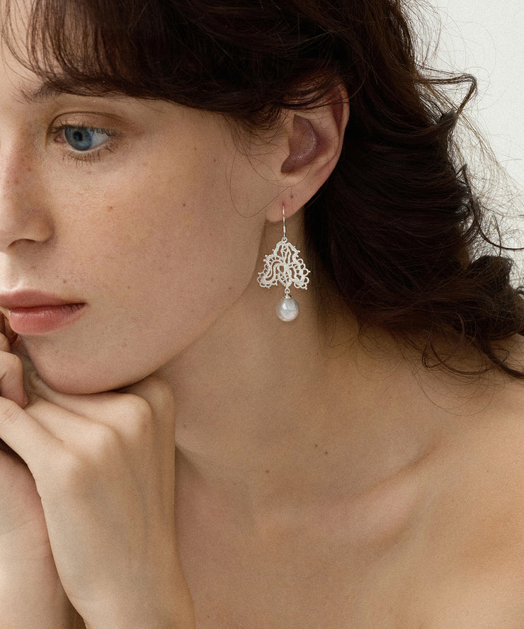 DIY White Sterling Silver Lace Pearl Drop Earrings