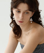 DIY White Sterling Silver Lace Pearl Drop Earrings