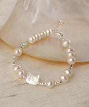 DIY White Sterling Silver Pearl Little Cats Crushed Silver Bracelet