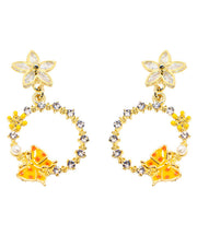 DIY Yellow Butterfly Floral Zircon Drop Earrings
