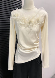 DIY Yellow Cold Shoulder Floral Decorated Cotton Shirts Fall