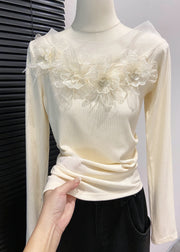 DIY Yellow Cold Shoulder Floral Decorated Cotton Shirts Fall