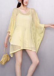 DIY Yellow Oversized Hollow Out Tulle Long Tops Summer