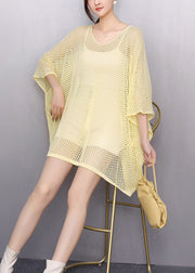 DIY Yellow Oversized Hollow Out Tulle Long Tops Summer