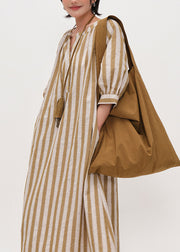 DIY Yellow Oversized Striped Linen Maxi Dress Bracelet Sleeve