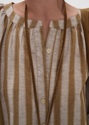 DIY Yellow Oversized Striped Linen Maxi Dress Bracelet Sleeve