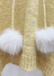 DIY Yellow Patchwork Warm Hooded Cotton Knit Sweaters Winter