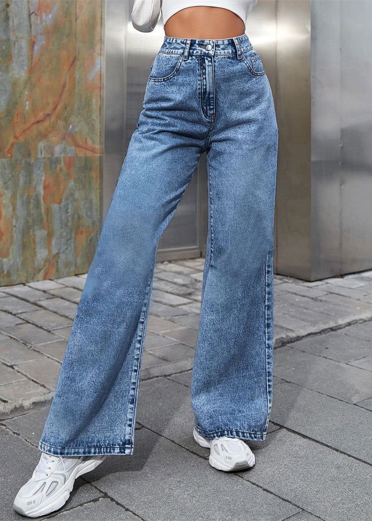 Dark Blue Pockets Patchwork Wide Leg Jeans